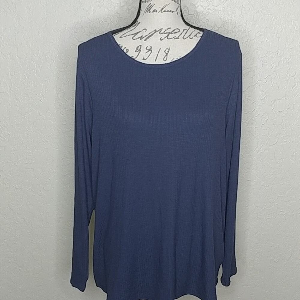 Old Navy Luxe Crew Neck Ribbed Top Size Blue Size L